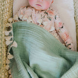Crane Baby 6 Layer Muslin Blanket - Evergreen