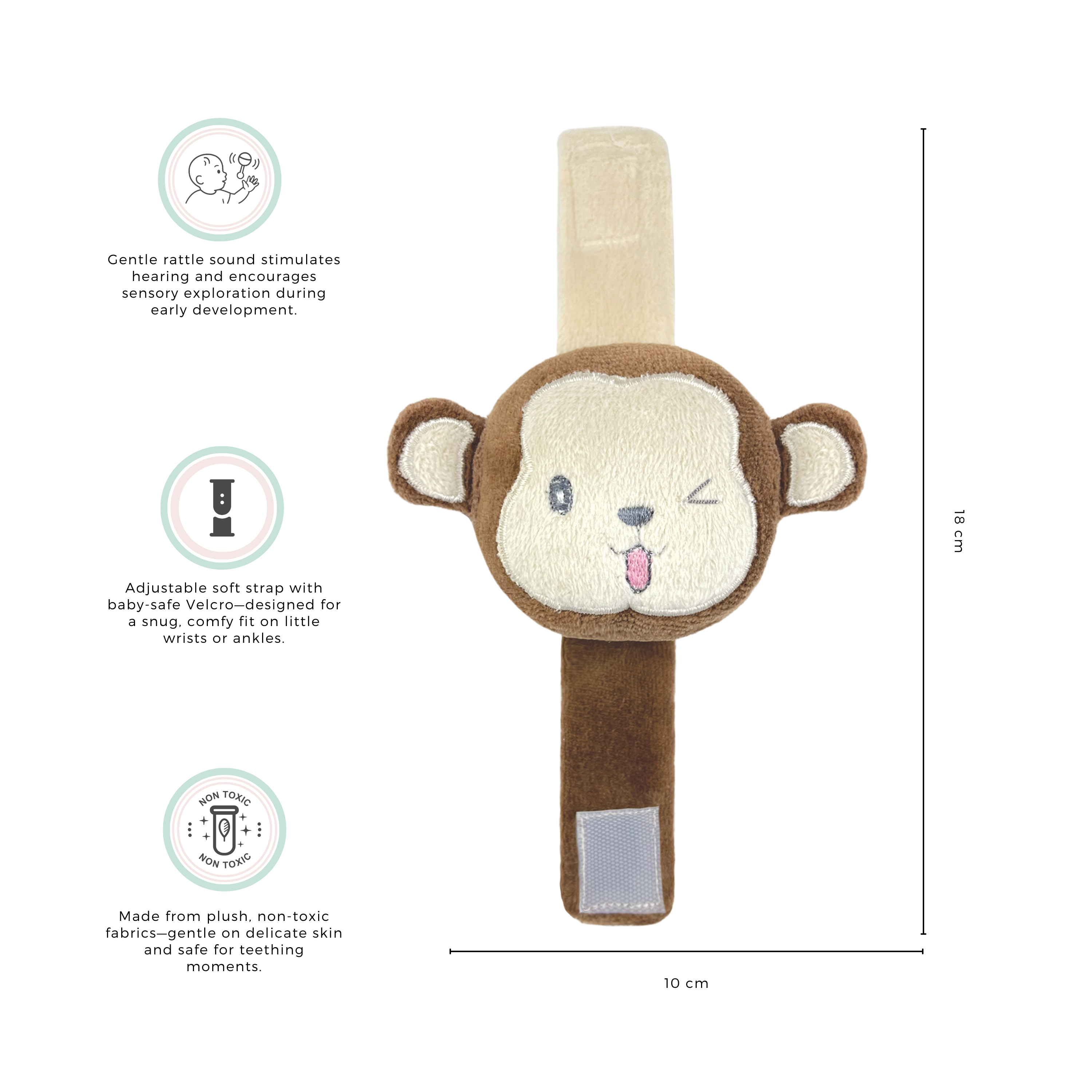 Monkey Rattle For Girls Monkey Wrist Rattle – Soft Rattle Toy for Babies | Abracadabra