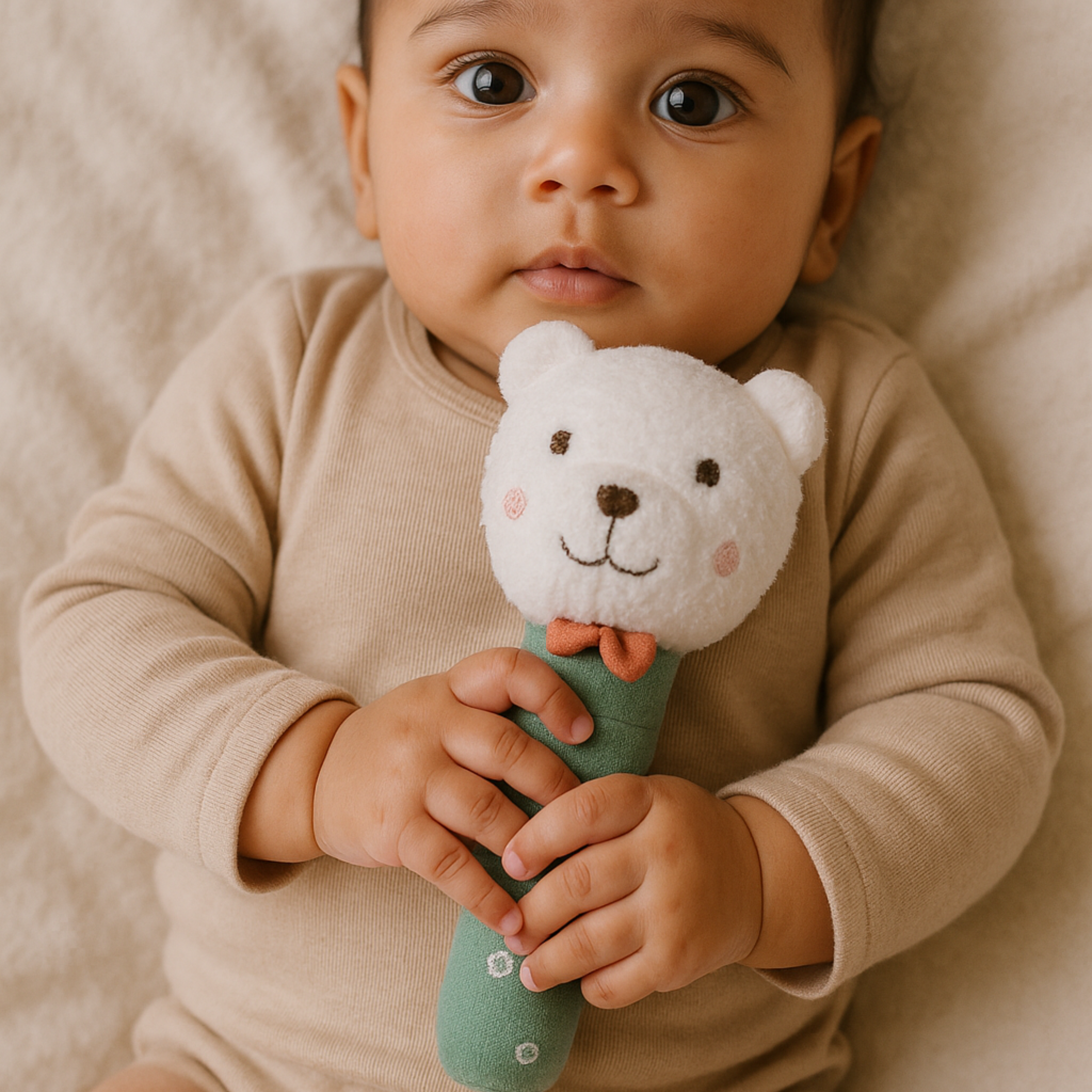 Nubby Hand Rattle Pink Bear Hand Rattle – Soft Baby Rattle Toy | Abracadabra
