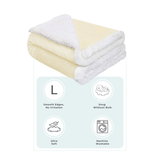 Beige baby blanket with smooth edges, ultra-soft feel, snug warmth without bulk, and machine-washable design.