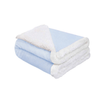 Folded blue luxury baby blanket showing thick plush top and cozy sherpa lining for warmth and comfort.