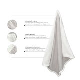 Close-up of Grey baby blanket highlighting ultra-soft fabric, warm sherpa lining, and lightweight comfort features.