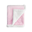Pink baby blanket with ultra-soft plush fabric and white sherpa backing, folded to show dual-texture design