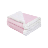 Folded pink luxury baby blanket showing thick plush top and cozy sherpa lining for warmth and comfort.