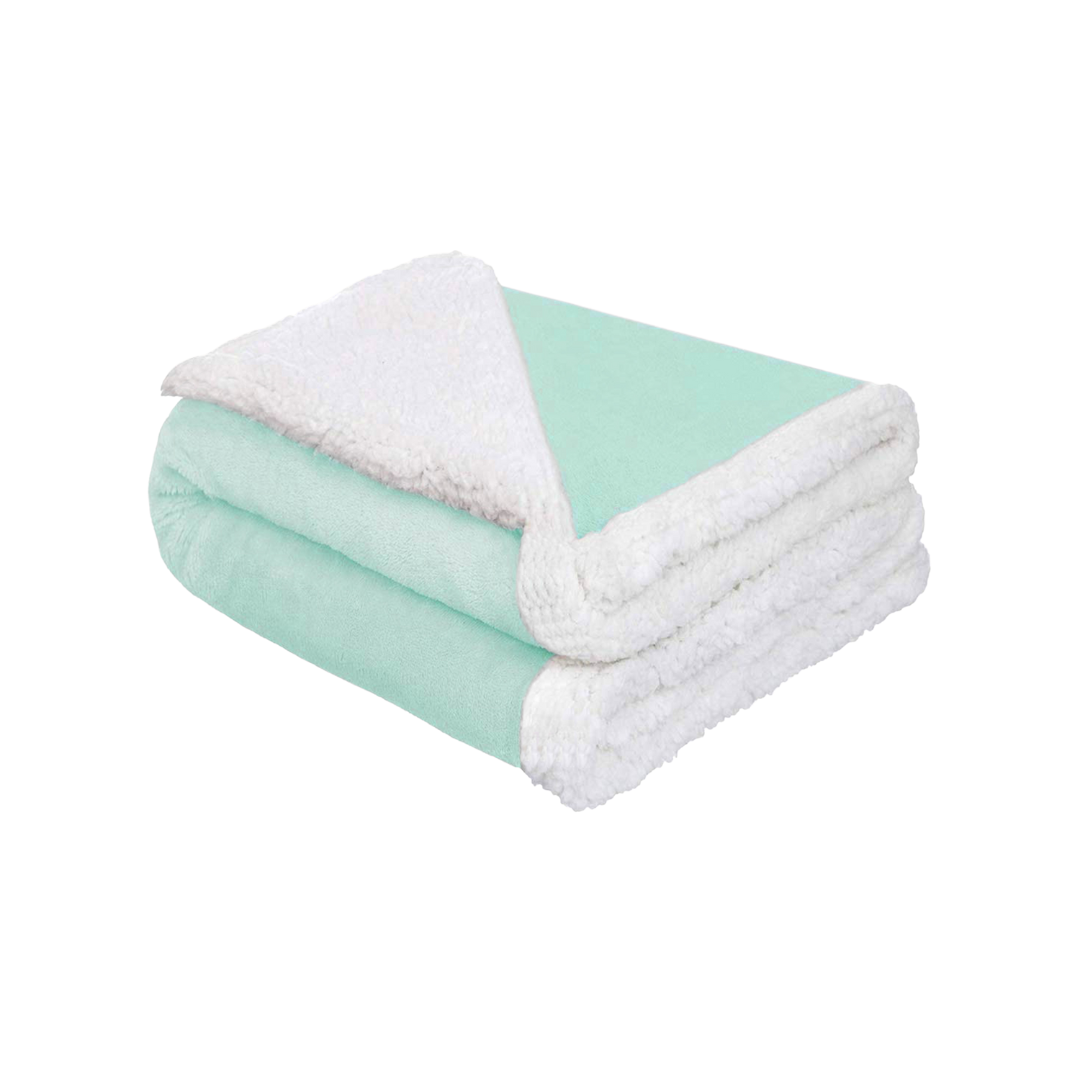 Folded Turquoise luxury baby blanket showing thick plush top and cozy sherpa lining for warmth and comfort.